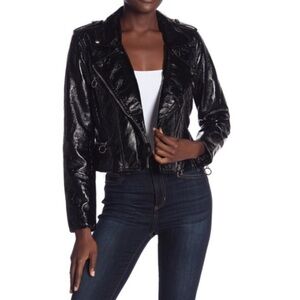 BLANK NYC Shiny Faux Patent Leather Moto Jacket